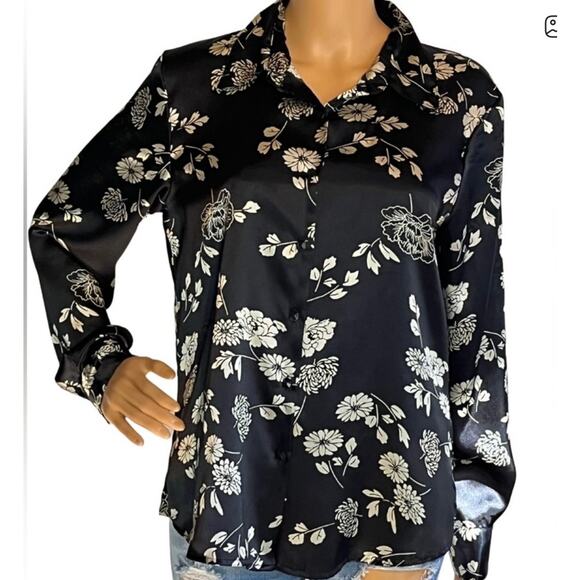 Notations Tops - Vintage Notations button up satin floral shirt dark academia fairy whimsigoth M